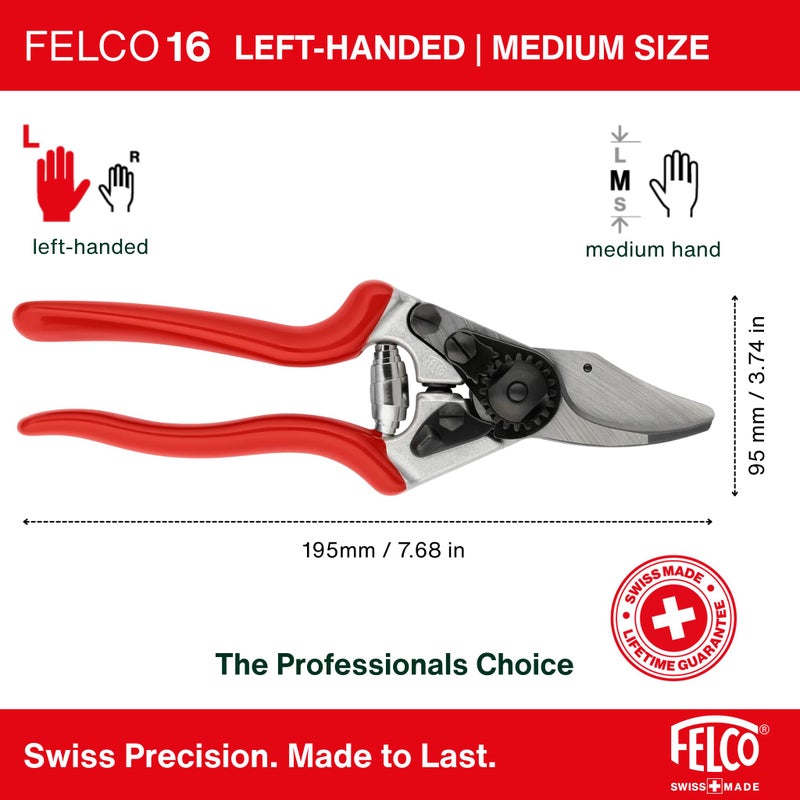 Felco F16 Pruning Shears â€“ 7.7" Garden Clippers for Left-Handed Users with Bypass & Anvil Blades | Hand Pruners for Gardening | Garden Tool Cutter with Aluminum Handle, Lightweight Swiss Precision - Image 1